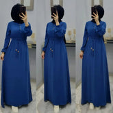 DZ0007 Fashionable Muslim long elegant slim fit loose waisted long sleeve dress