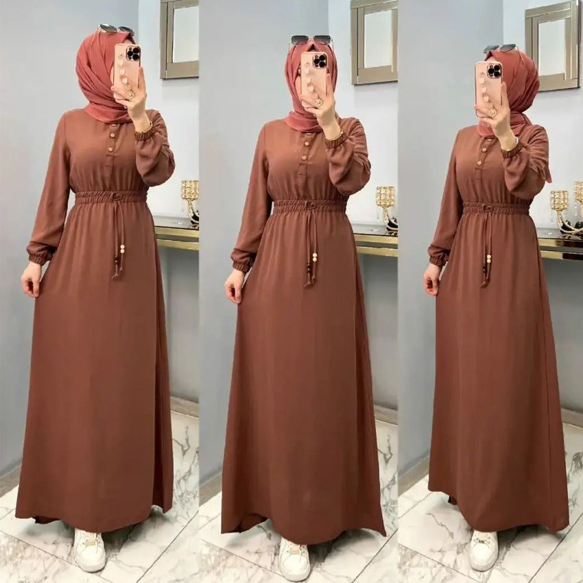 DZ0007 New Muslim long dress, elegant, slim fit, loose waisted long-sleeved skirt