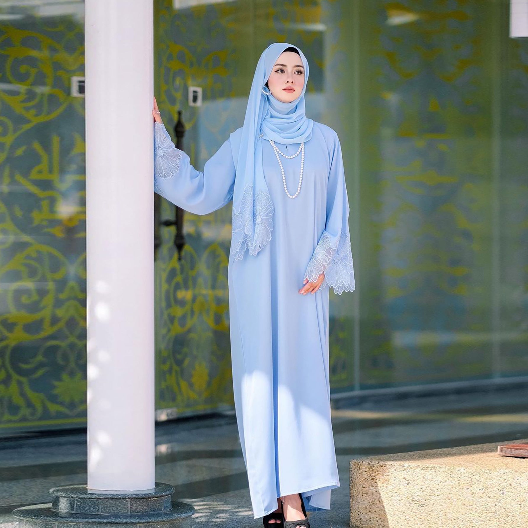 M189 Diamond-free seven-color Middle Eastern foreign trade women's Muslim women's robes Malay Indonesian dress with headscarf