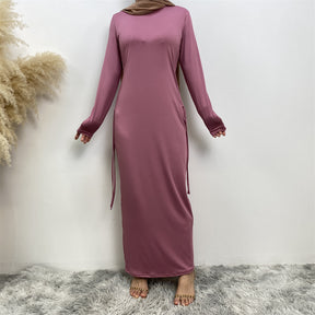 6736 Arabian solid color long-sleeved dress women's side drawstring bottoming shirt - MinYang Fashion Apparel Accessory Manufacturer