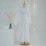 White cardigan + headscarf