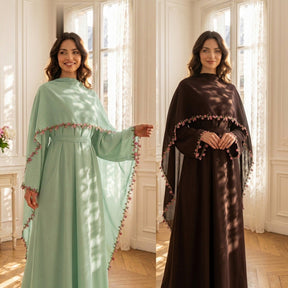 LR1355  Contrast Lace Trim Patchwork Dress and Hijab Two Piece Set