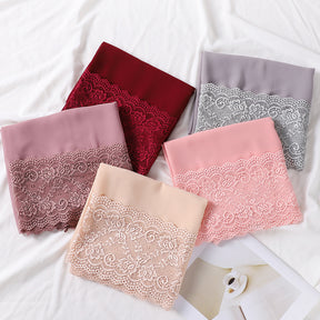 珍珠 边 Plain Chiffon Lace Hijab - Product Photo