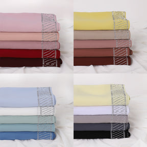 YZ324  Plain Pearl Chiffon Hijab with Rhinestones