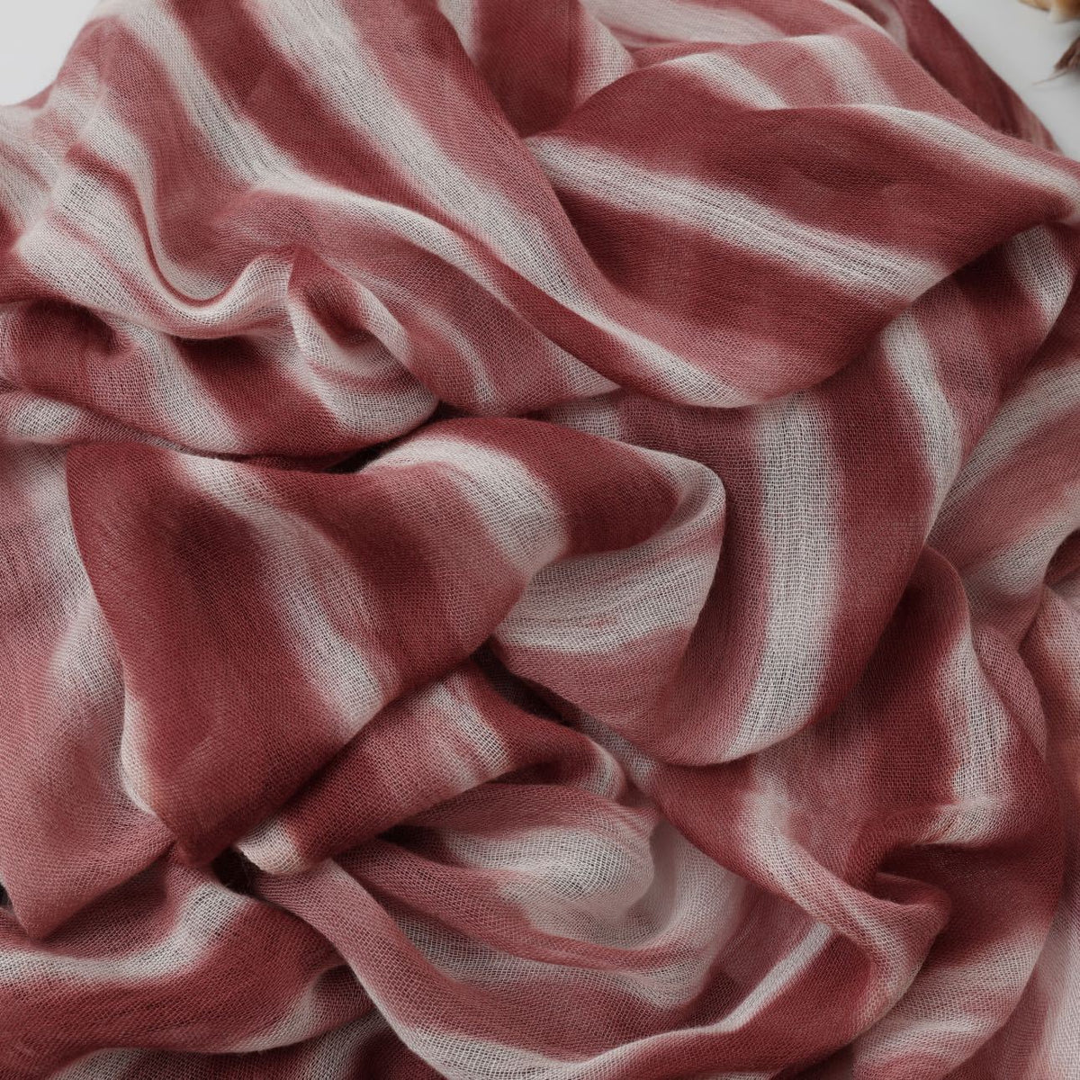 SS017  Striped Tie-Dye Modal Crinkle Hijab with Short Fringe