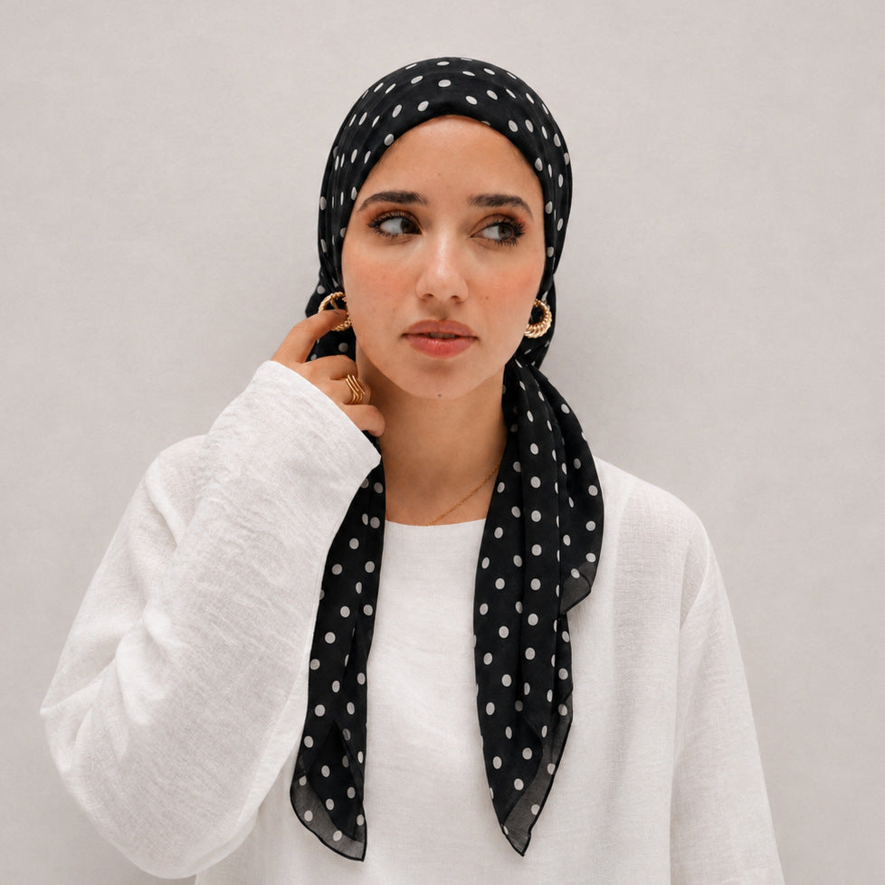 JBXF000  Printed Chiffon Hijab + Attached Tie Back Cap