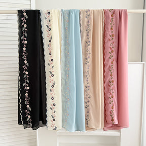 WJA498  Plain Elastic Chiffon Embroidered Long Hijab Headwrap