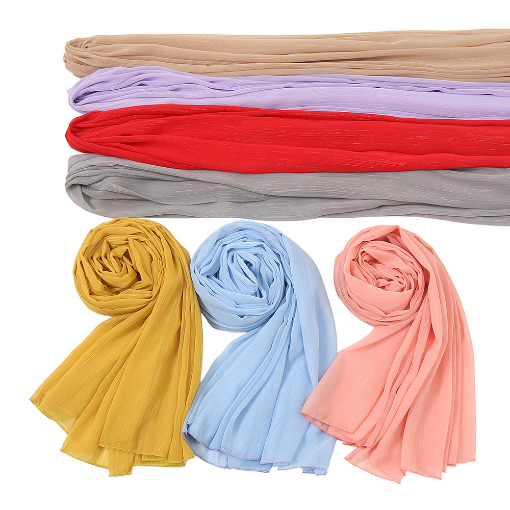 YW147 pleated chiffon Silver thread hijab