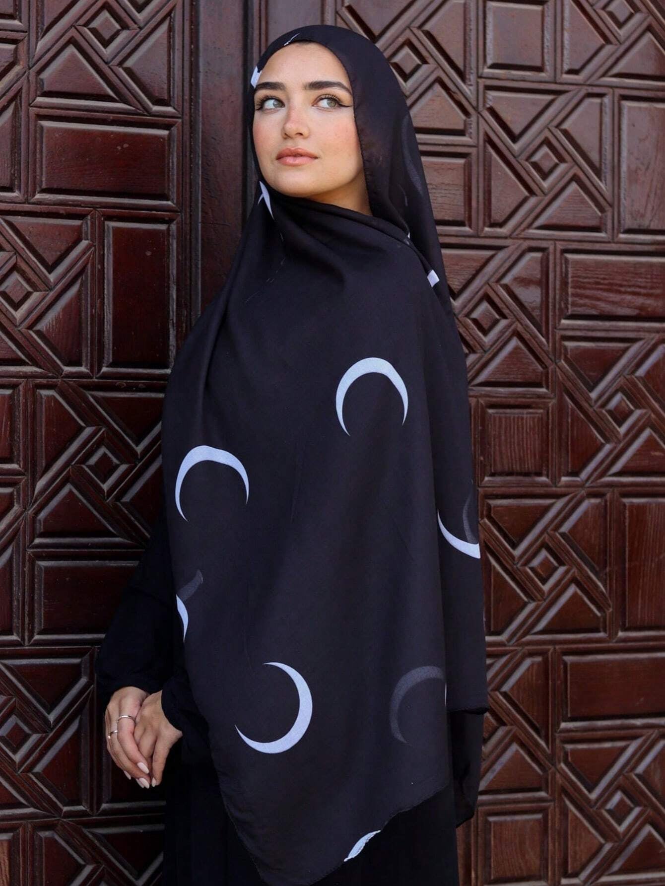 MYM19 Modal Crescent Moon Print hijab/scarf