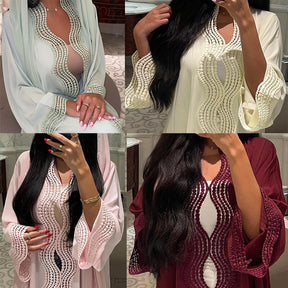 MQ255  Elegant Lace Trim Long Dress Cardigan