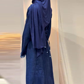 zx9072 Waist-Cinching Blue Denim Poly-Spandex Long Sleeve Dress - No Hijab , Customizable MOQ:50