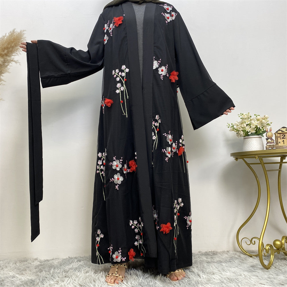 1845 Embroidered flower muslim abaya dress