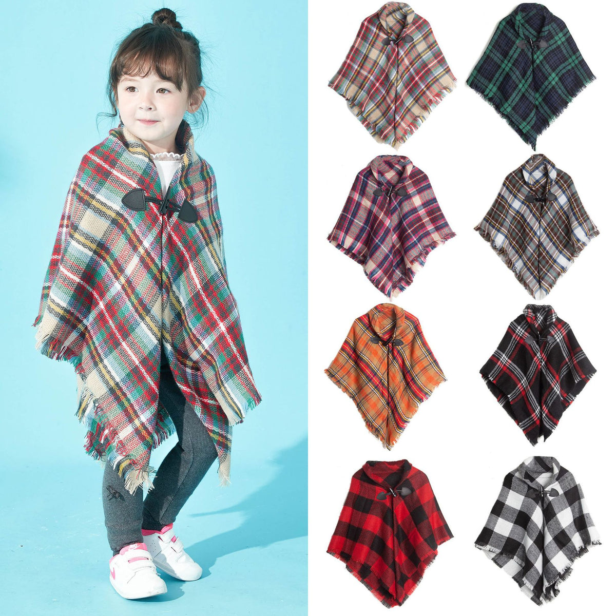 JH-T child keep warm plaid cloak shawl