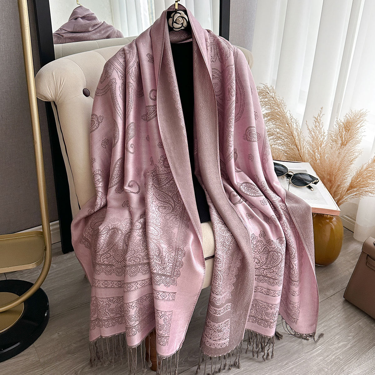 ZM001  Cashew Print Faux Cashmere Double-Sided Autumn Winter Scarf