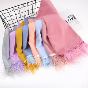 W-0118 plain pearl chiffon Ostrich feather hijab scarf