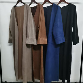 24891#  Fall Winter Plain Suede-Texture Open Abaya