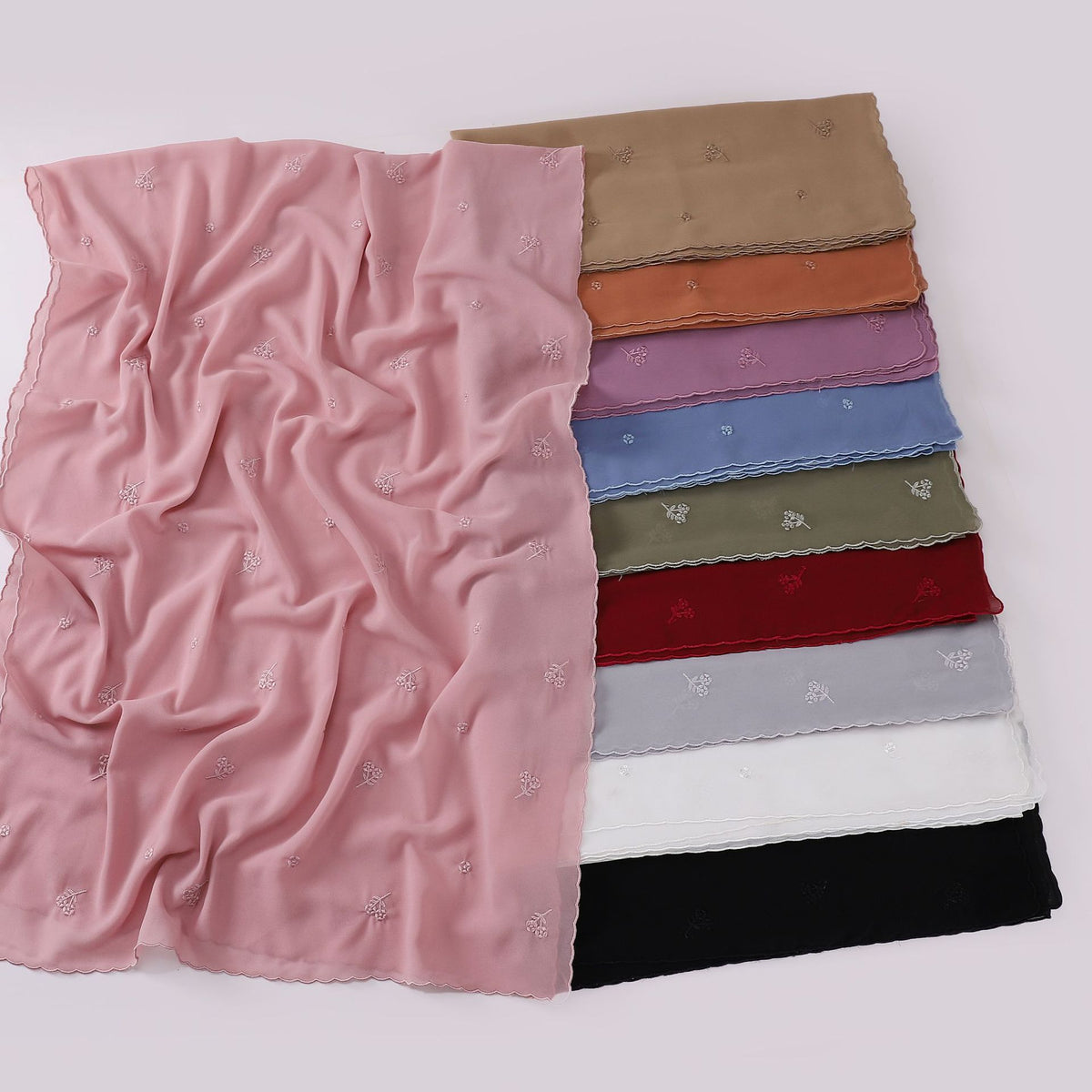 W-0116 premium plain chiffon embroidery edge hijab scarf