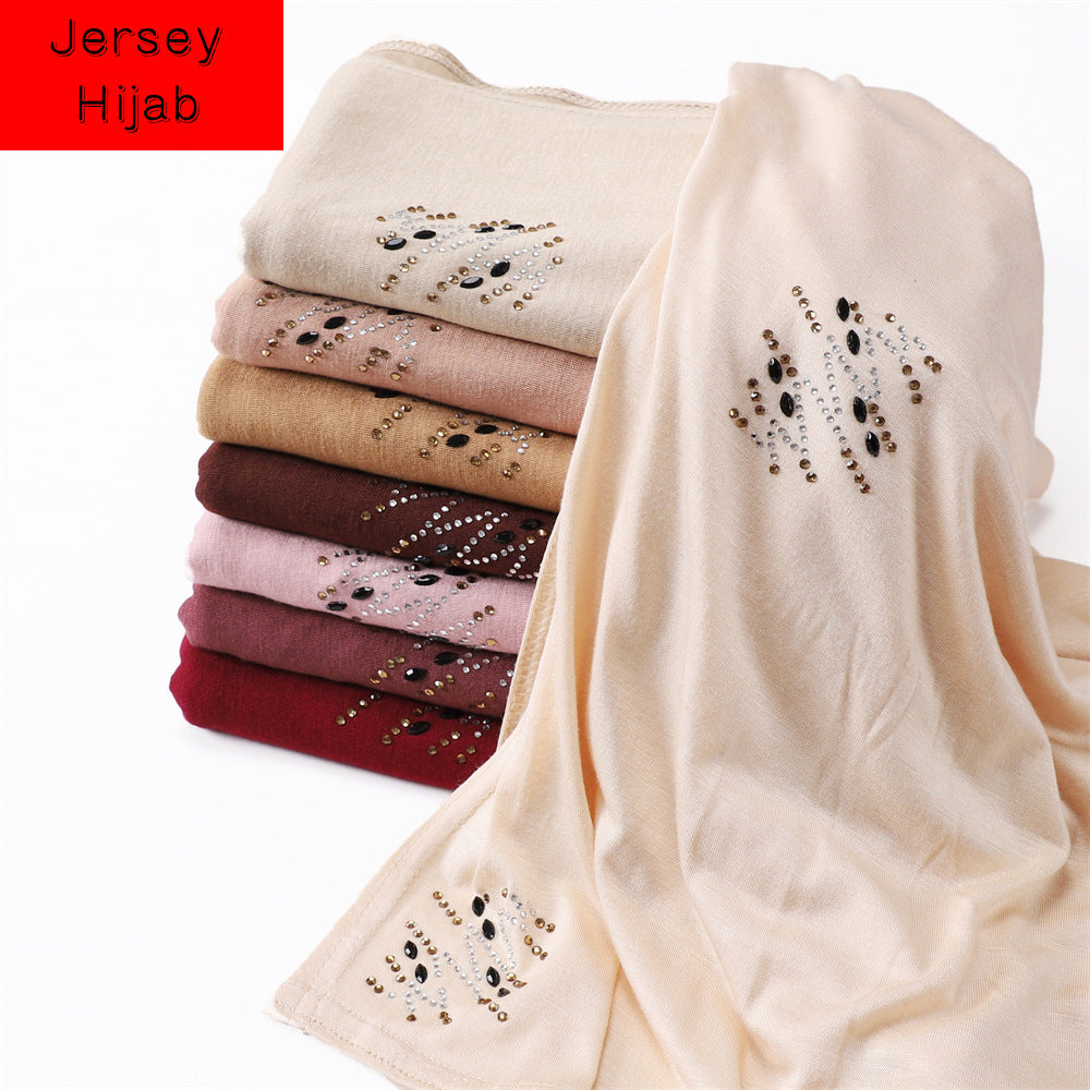 VS479 plain Hot stamped rhinestones jersey hijab