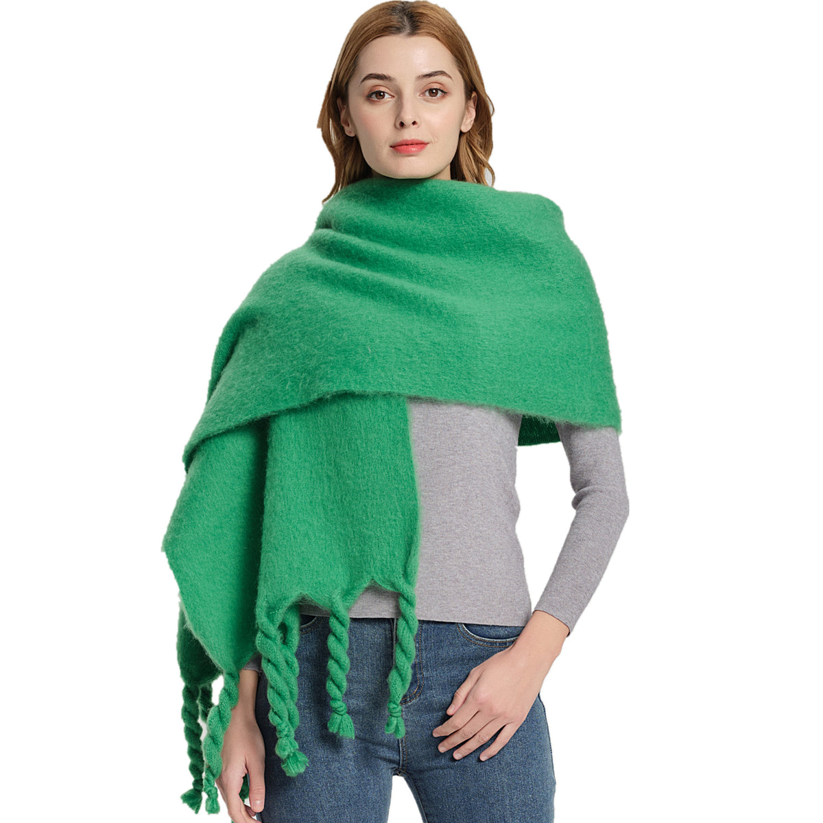 JH-GWB23 plain loop yarn braid tassel winter scarf