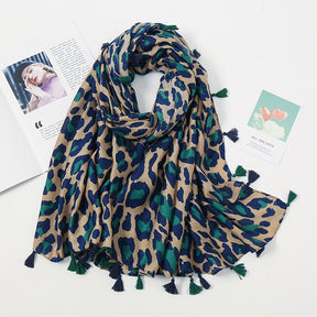 XB001 Cotton and linen hijab printed tassel scarf