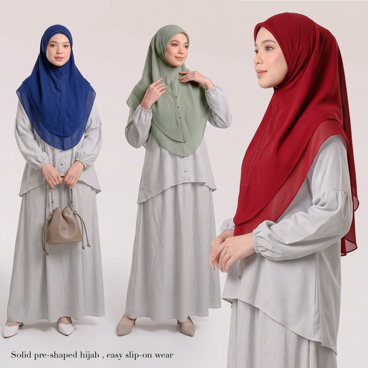 A2  Plain Double-Layer Chiffon Rhinestone One-Piece Hijab