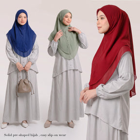 A2  Plain Double-Layer Chiffon Rhinestone One-Piece Hijab