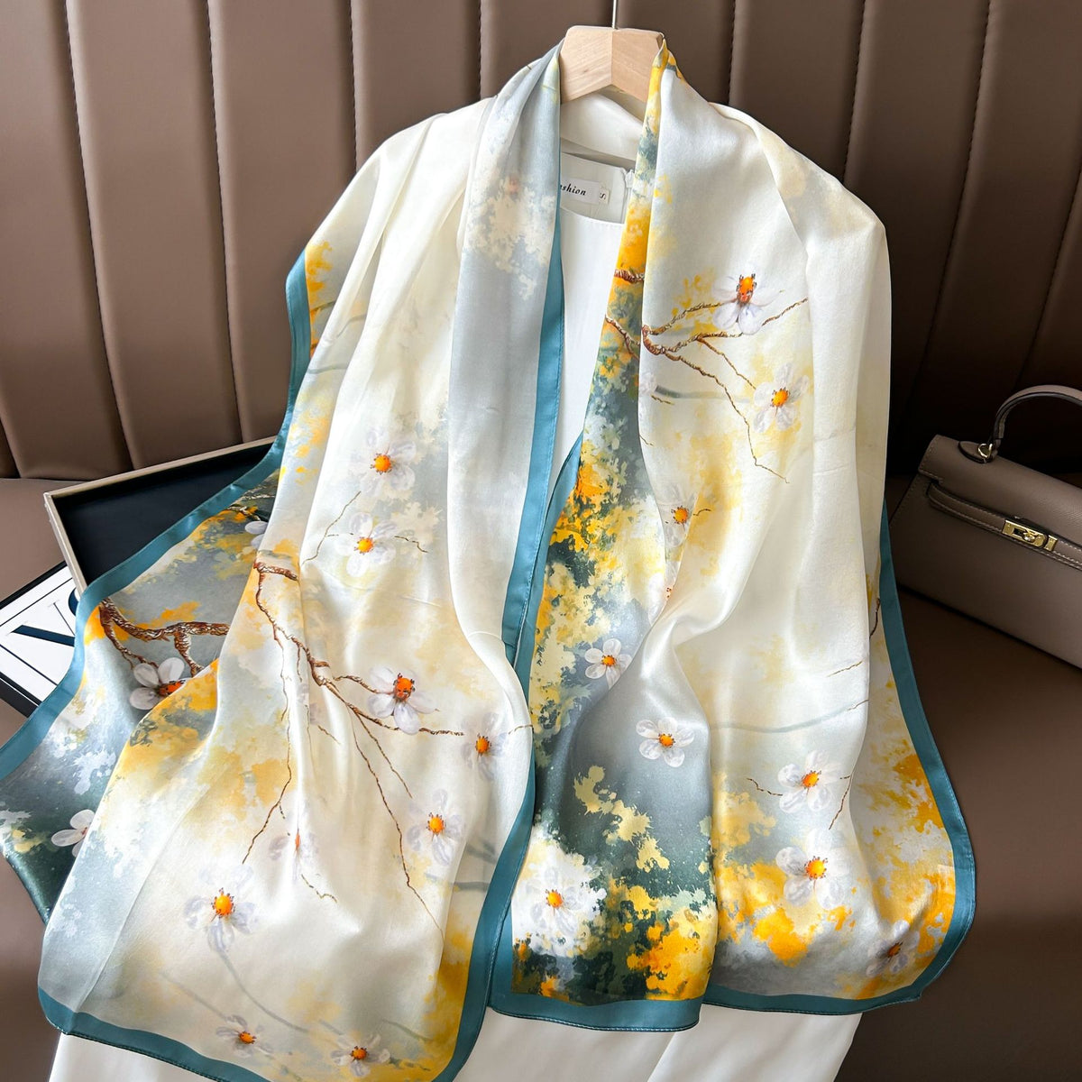 FSHHE  Elegant Versatile 100% Mulberry Silk Printed Scarf