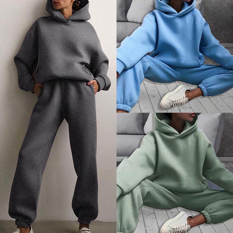 21660  Fashion Sporty Plain Hooded Sweatshirt Casual Set Abaya
