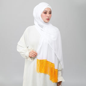 SW156  Plain Gold-Trim Tassel Chiffon Hijab