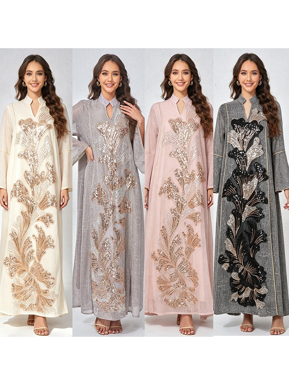 MT557  Stand Collar Sequin Beaded Embroidered Luxury Dress