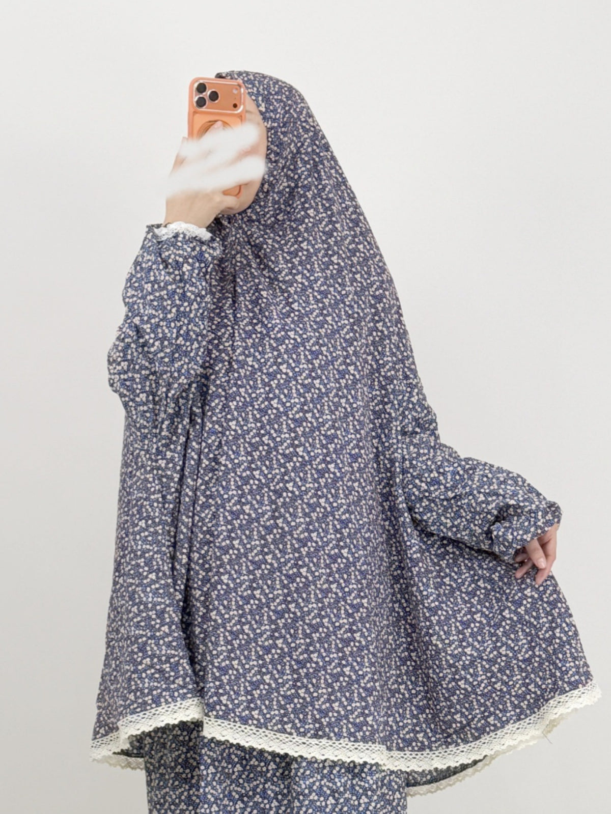 YT81  Floral Print Polyester Hijab & Abaya Prayer Set