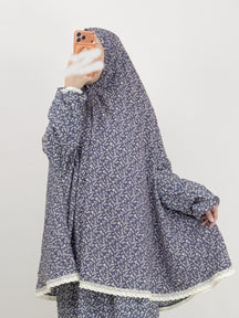 YT81  Floral Print Polyester Hijab & Abaya Prayer Set