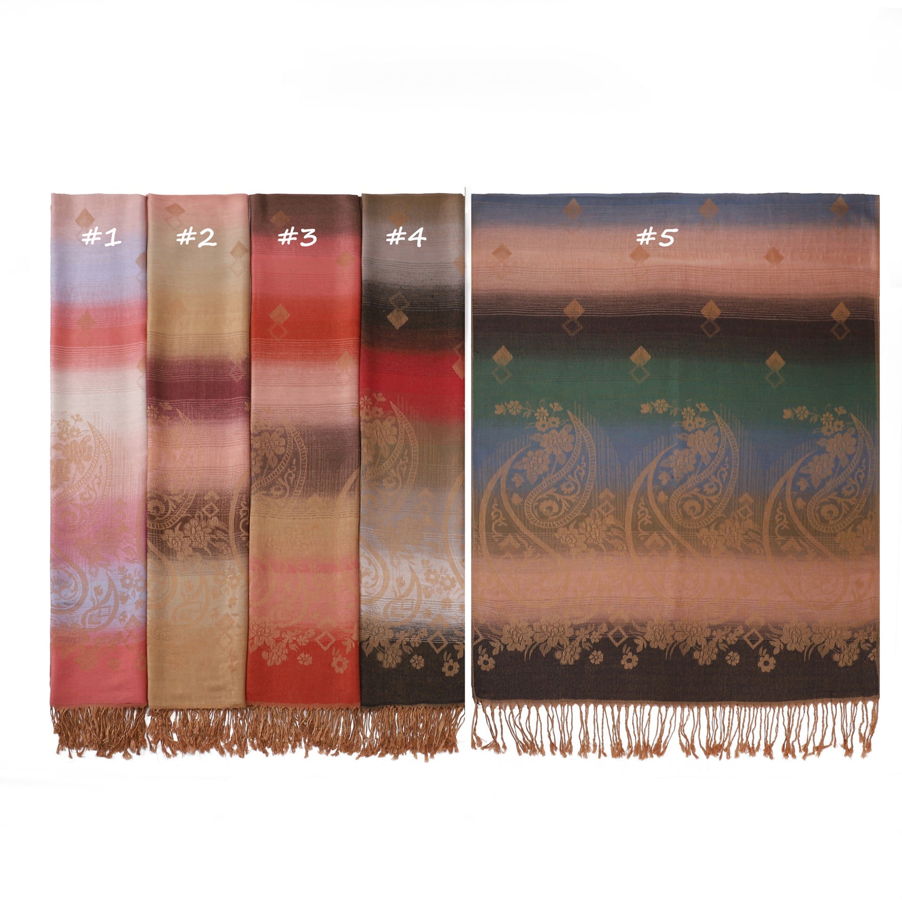 TH05-047  Rainbow Gradient Paisley Jacquard Tassel Viscose Hijab