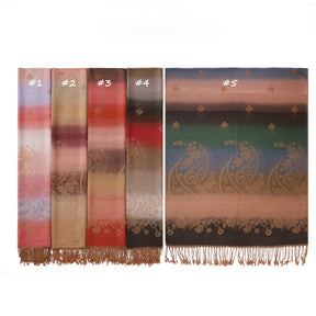 TH05-047  Rainbow Gradient Paisley Jacquard Tassel Viscose Hijab