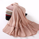 W-0049 plain pearl chiffon pleated Nail bead hijab scarf