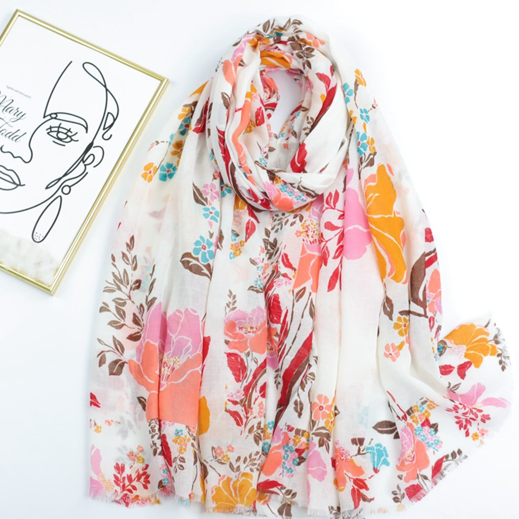 230305 hot stamping flower printed scarf