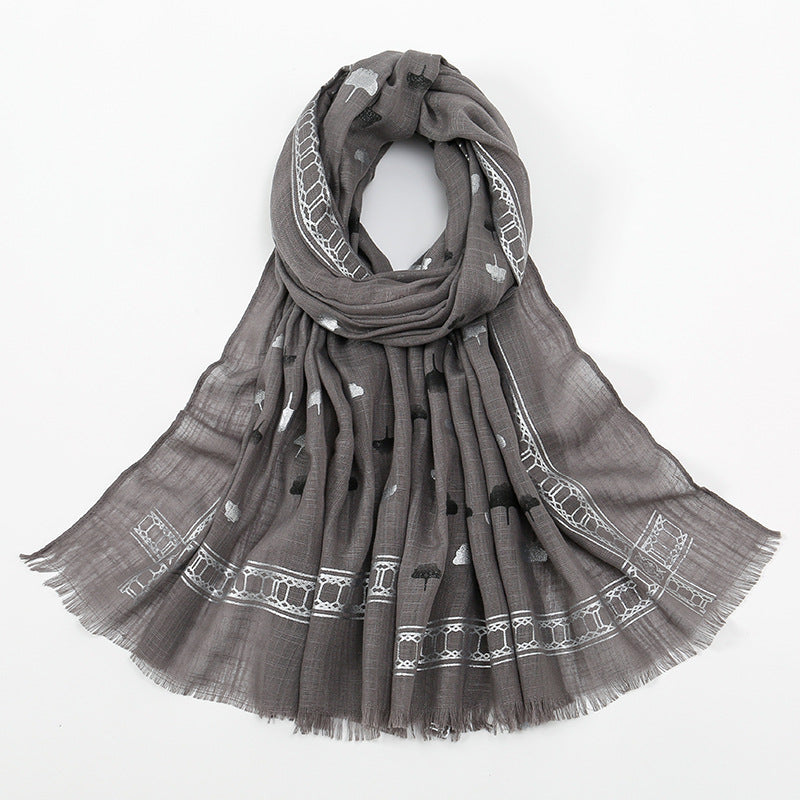 VS620 Silver stamping printed voile hijab scarf