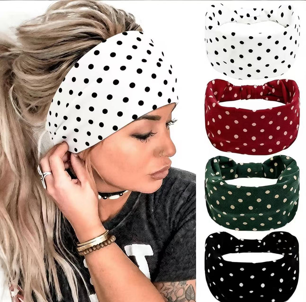 001  Fashion Polka Dot Wide-Band Polyester Headband