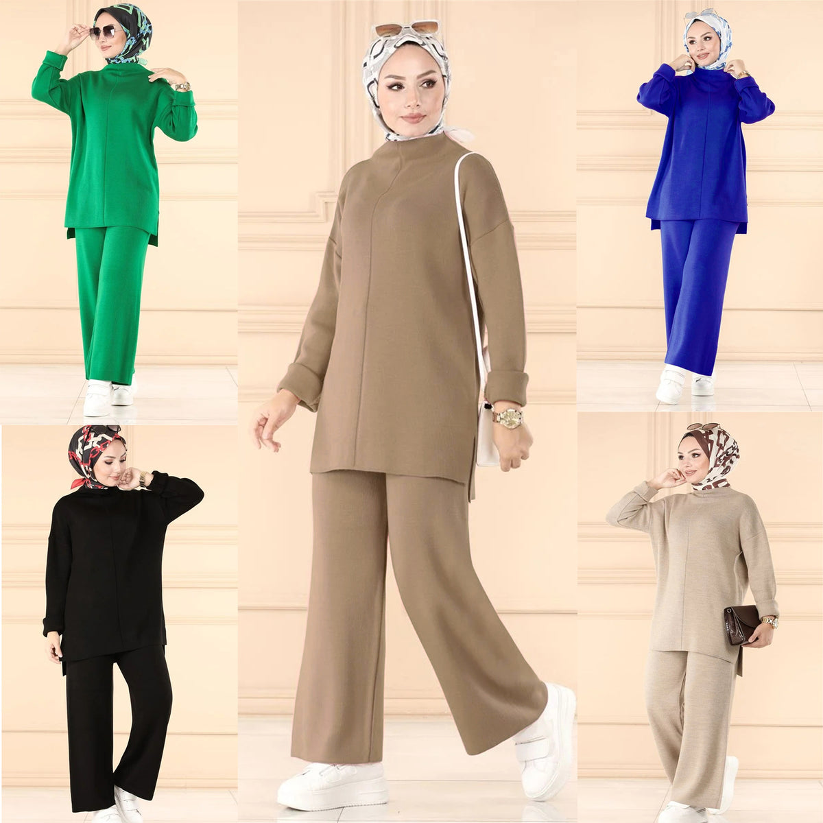 M182# Muslim women's Middle Eastern casual woolen wide-leg pants suit abaya