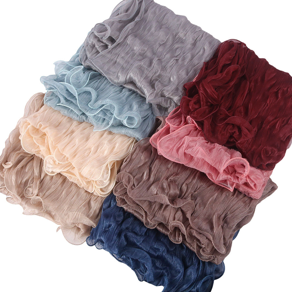 WJ090  Plain breathable bright silk bubble crepe hijab