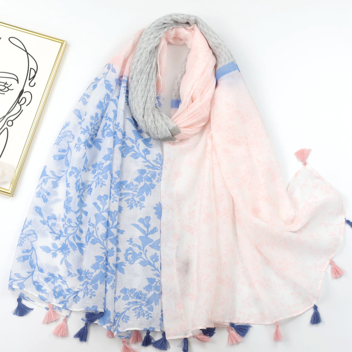 JY230506 Flower leaf printed voile scarf