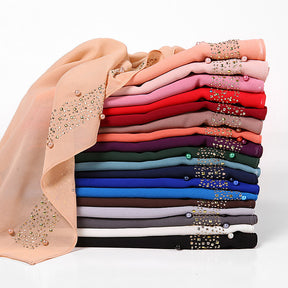 MSL127 plain pearl chiffon hot stamping diamond hijab scarf