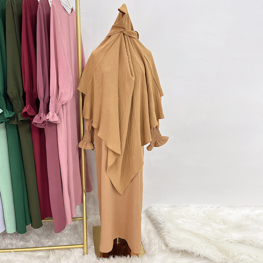 LR591+HJ907  Plain Dress with Single-Layer Hijab Set