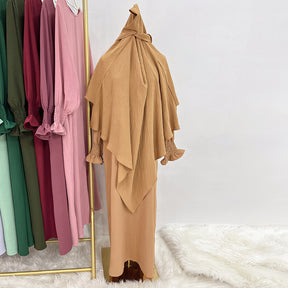 LR591+HJ907  Plain Dress with Single-Layer Hijab Set