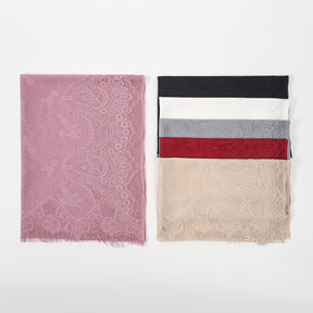 VE160  Plain Polyester Water Wave Cutout Lace Fringe Hijab