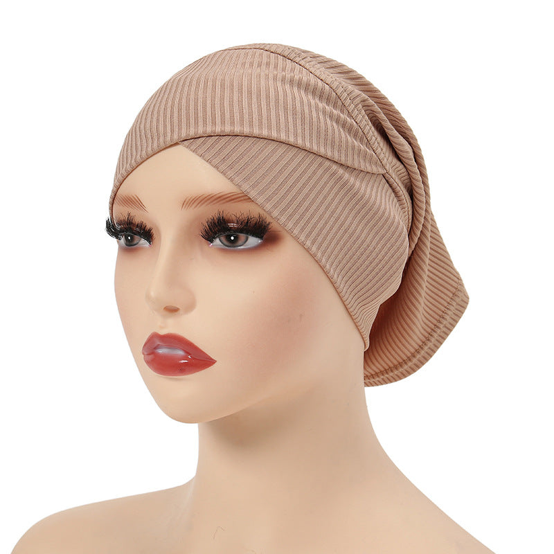 MSL028  Solid color fashion base cap Threaded cotton forehead cross style cap plain hijab  hijab/tudung  instant hijab