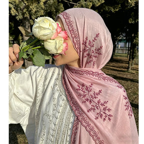 WJ115  Plain Embroidered Scallop Edge Sea Island Silk Hijab