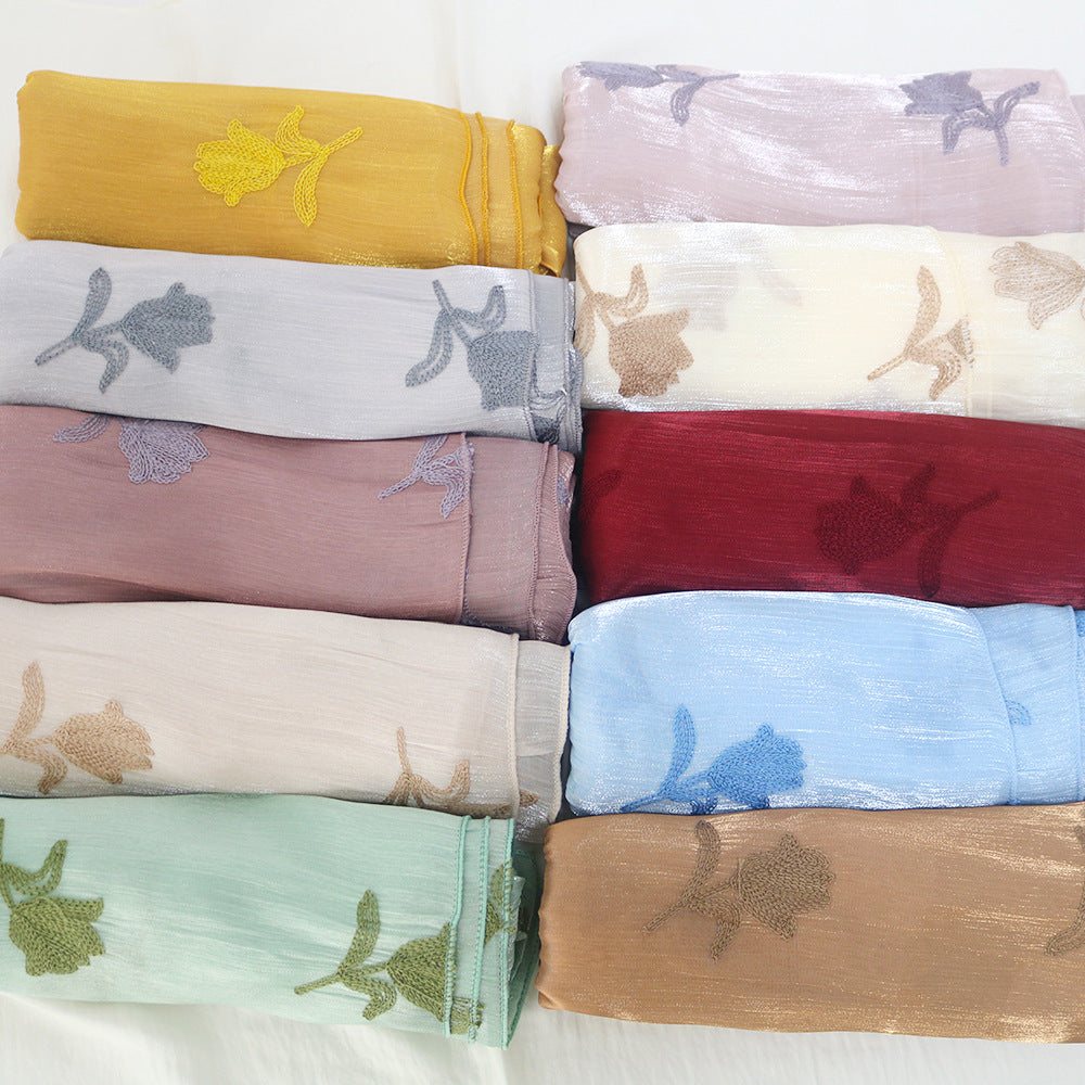 WJ103  Sea Island Silk Embroidered Sun Protection Hijab