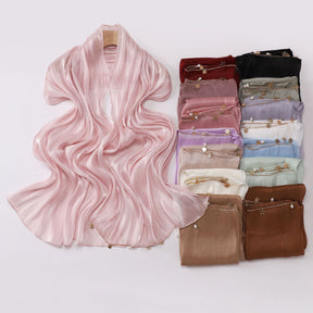 260302  Sea Island Silk Long Hijab with Handmade Chain