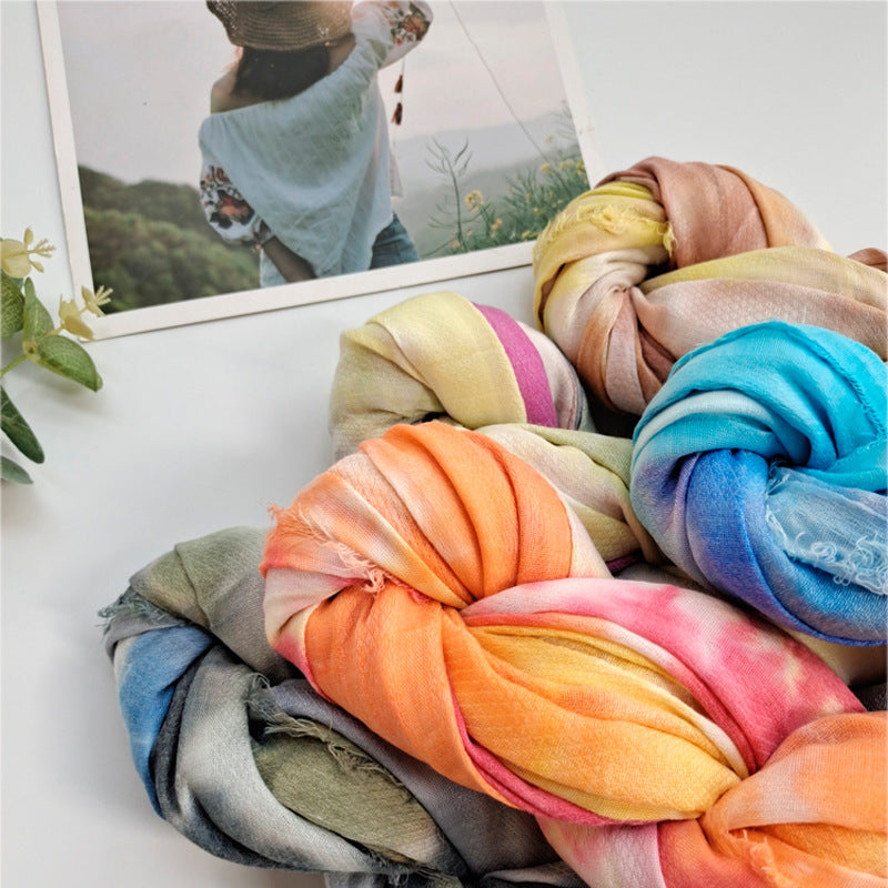 JY-77  Ethnic  style handmade tie-dyed scarf comfortable shawl outside the decorative seaside scarf